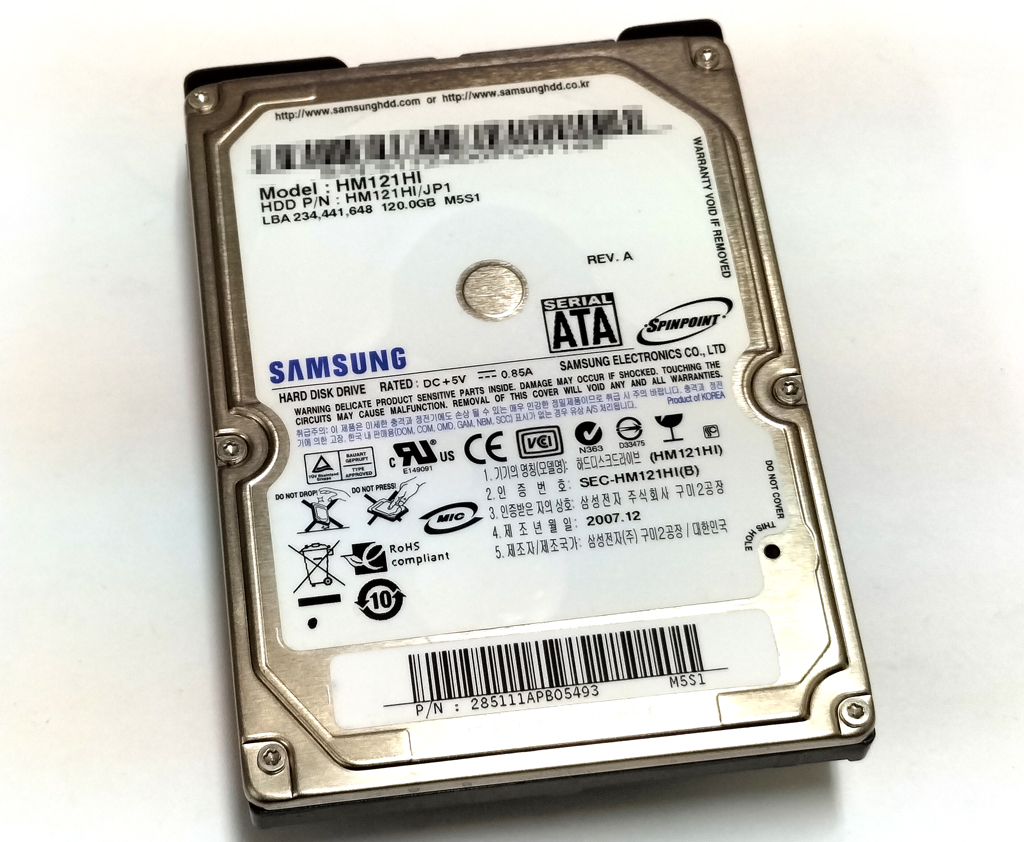 Samsung HM121HI 120GB SATA HDD 5400rpm 2.5インチ9.5mm厚